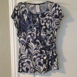 Blue, black and white paisley top